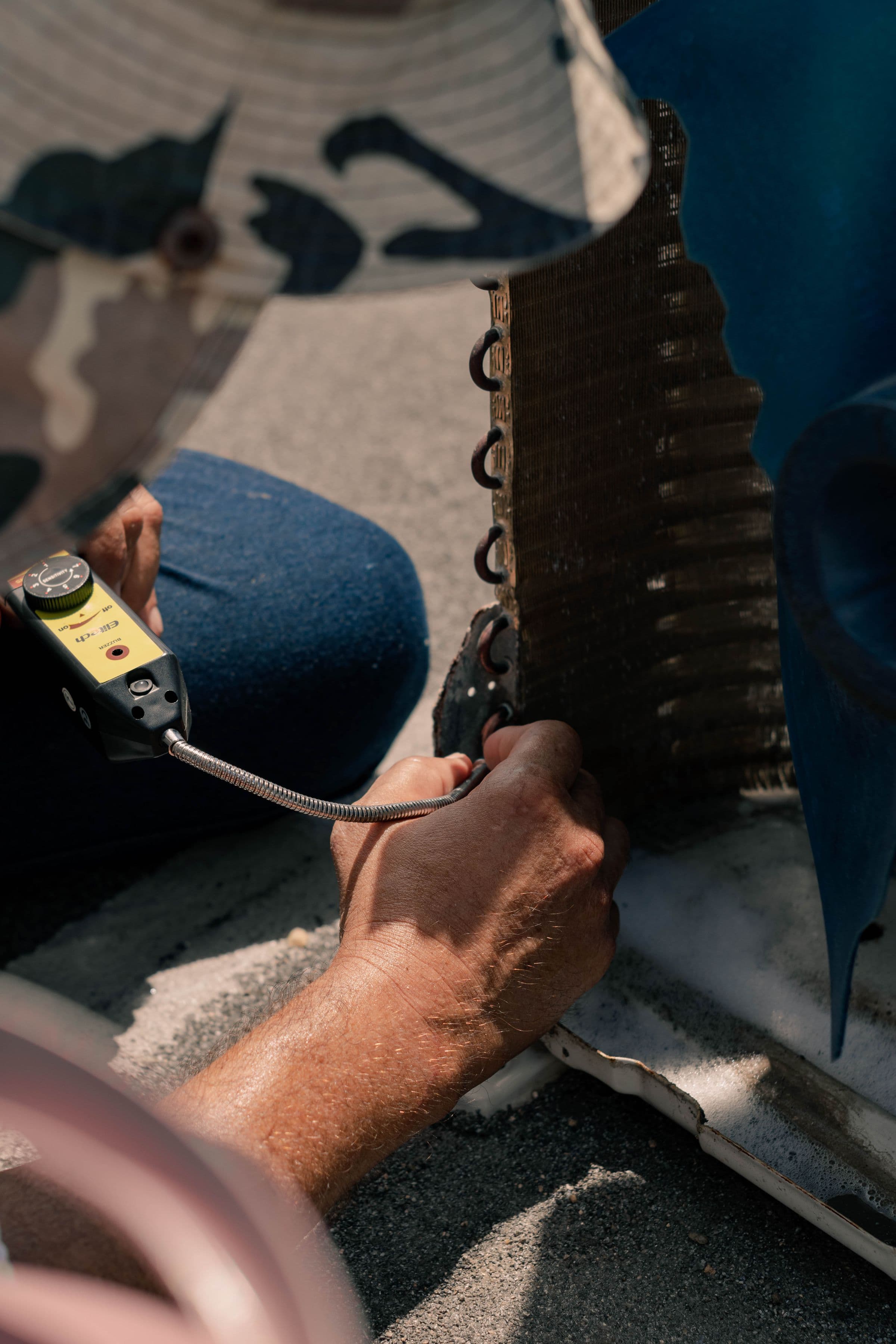 Close-up of service equipment during a job